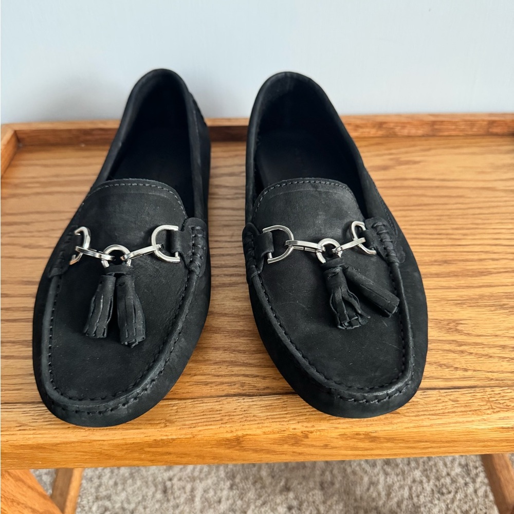 Saks Fifth Avenue Black Loafers with Silver Accents - Picture 2 of 7